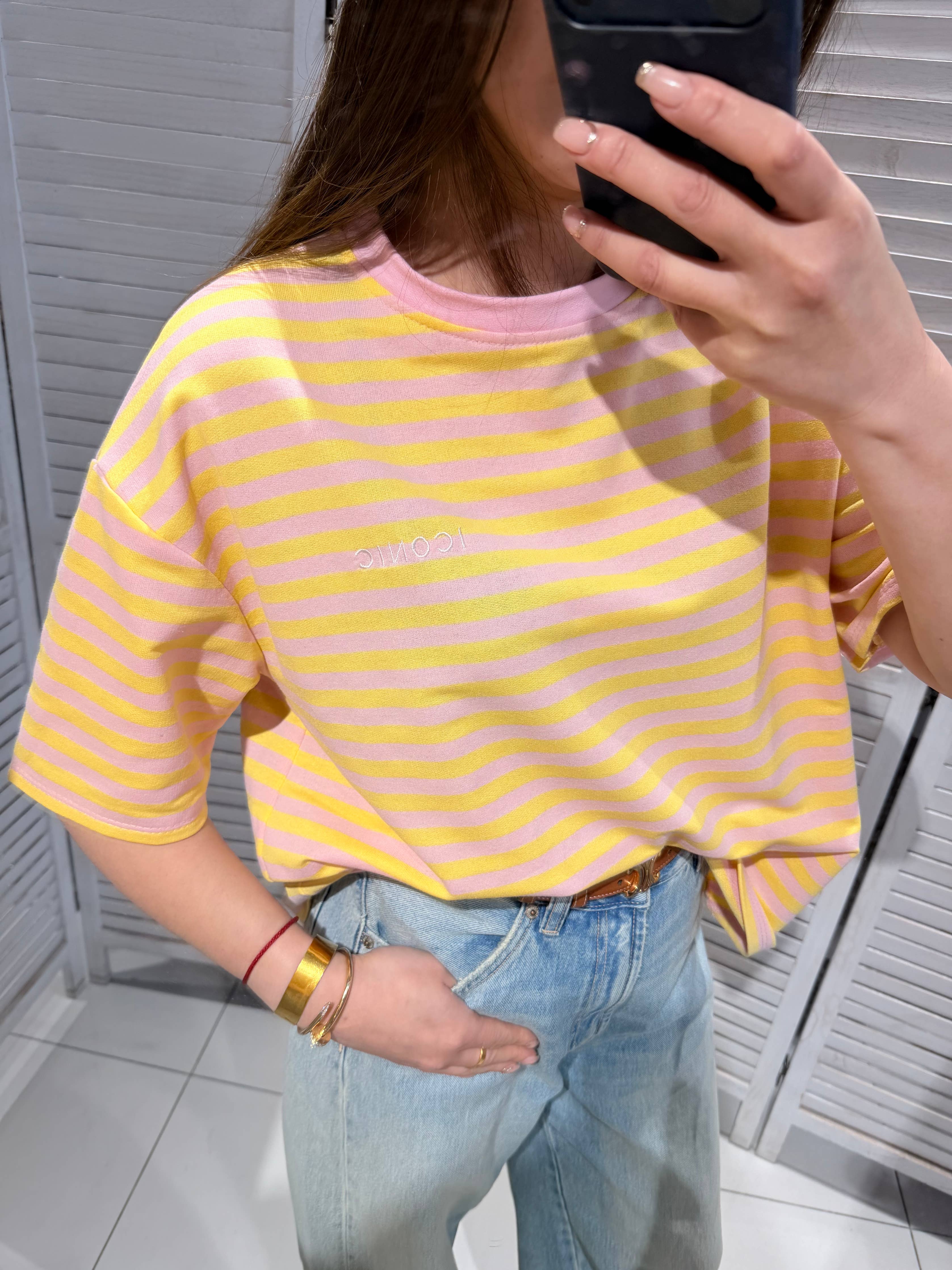 Stripe Tee in gelb-rosa