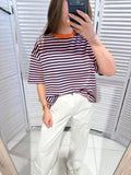 Stripe Tee in marineblau-rosa