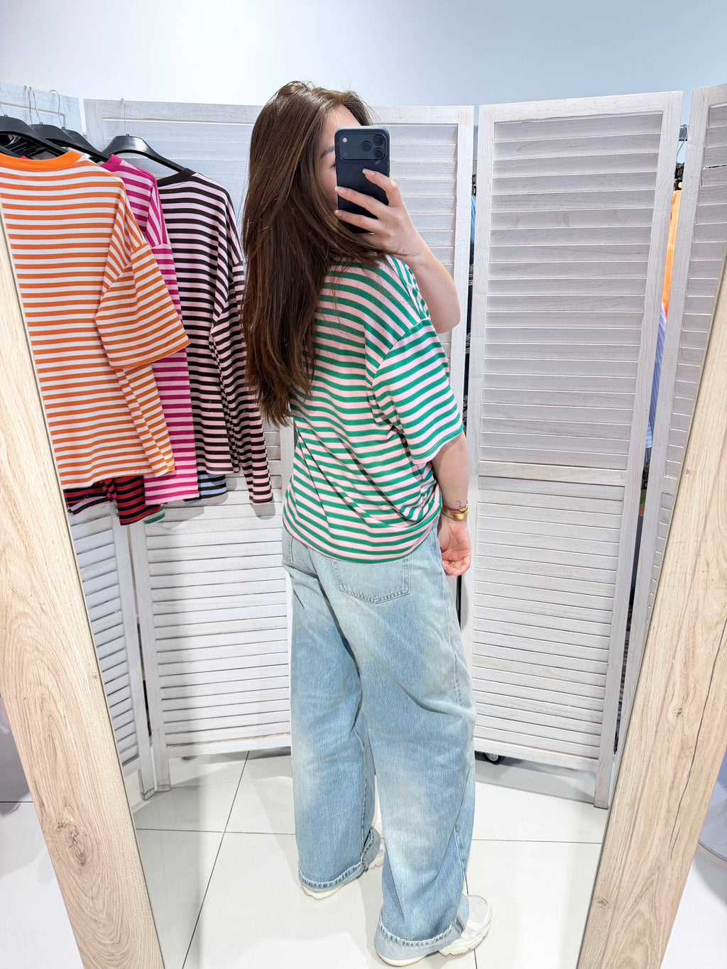Stripe Tee in grün-hellrosa