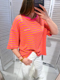 Stripe Tee in fuchsia-orange