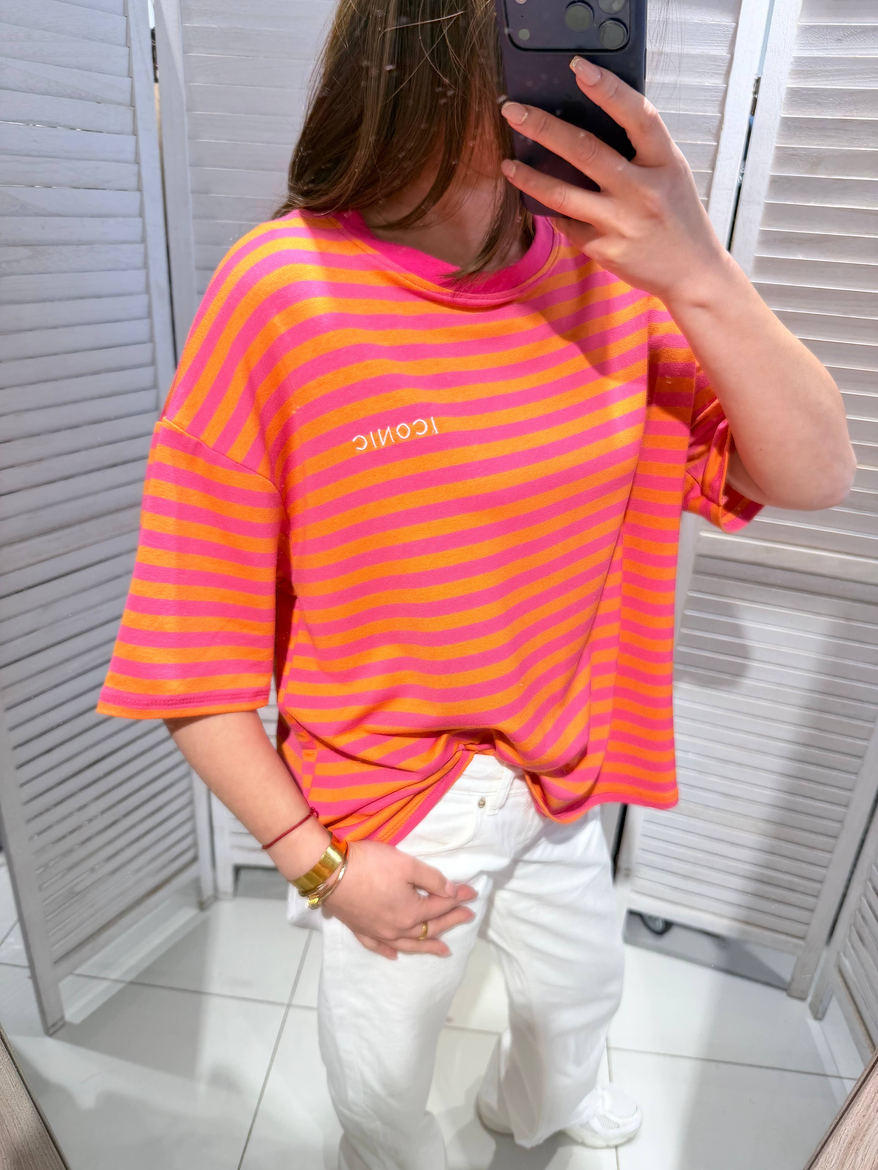 Stripe Tee in fuchsia-orange