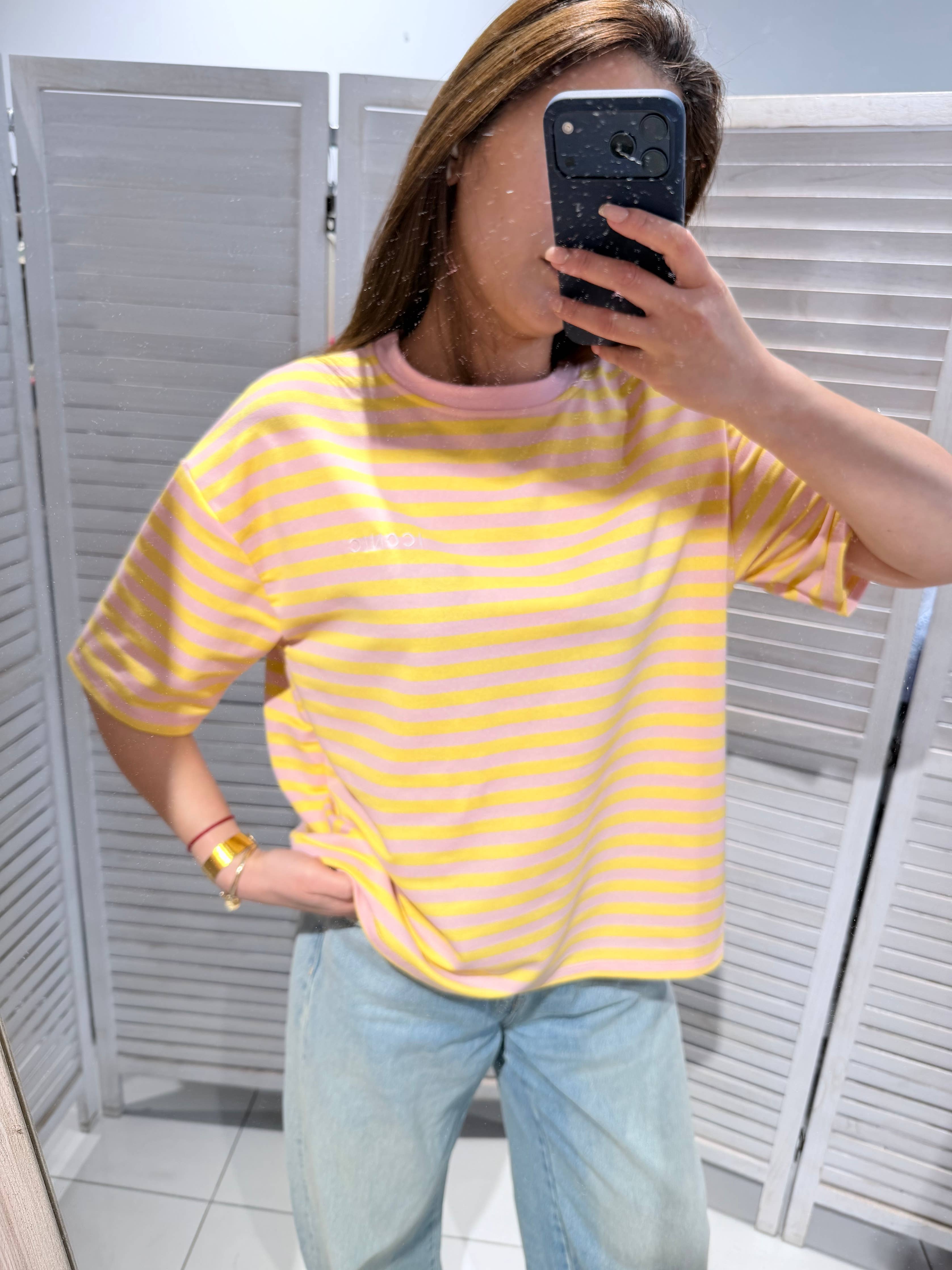 Stripe Tee in gelb-rosa