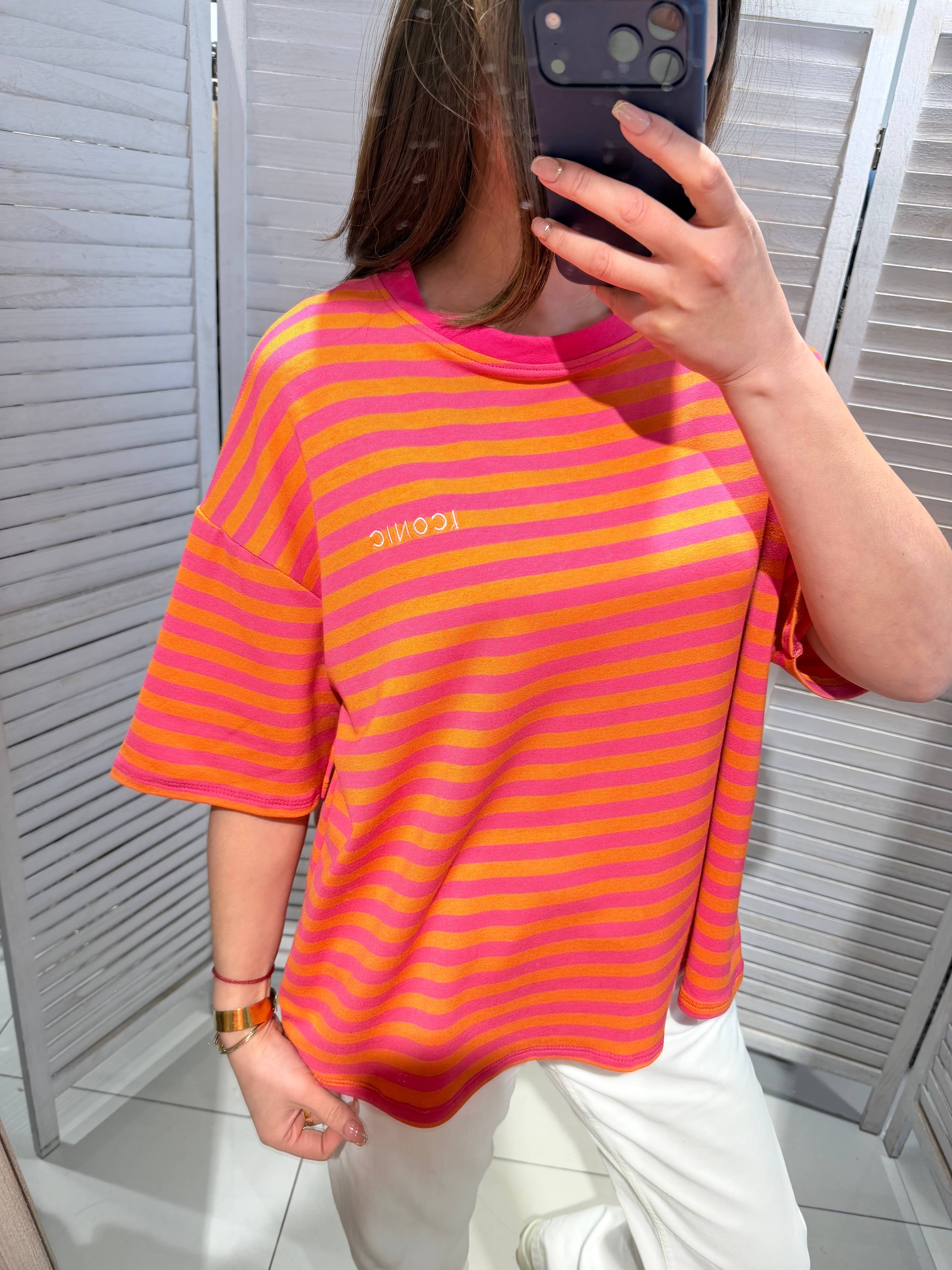 Stripe Tee in fuchsia-orange