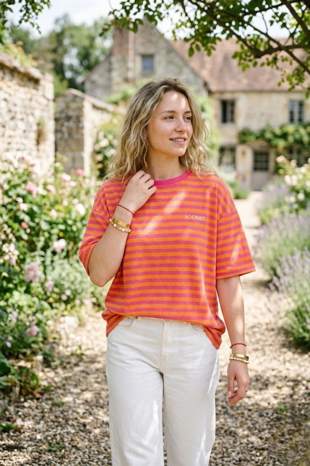 Stripe Tee in fuchsia-orange