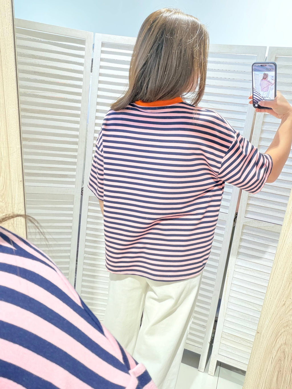 Stripe Tee in marineblau-rosa