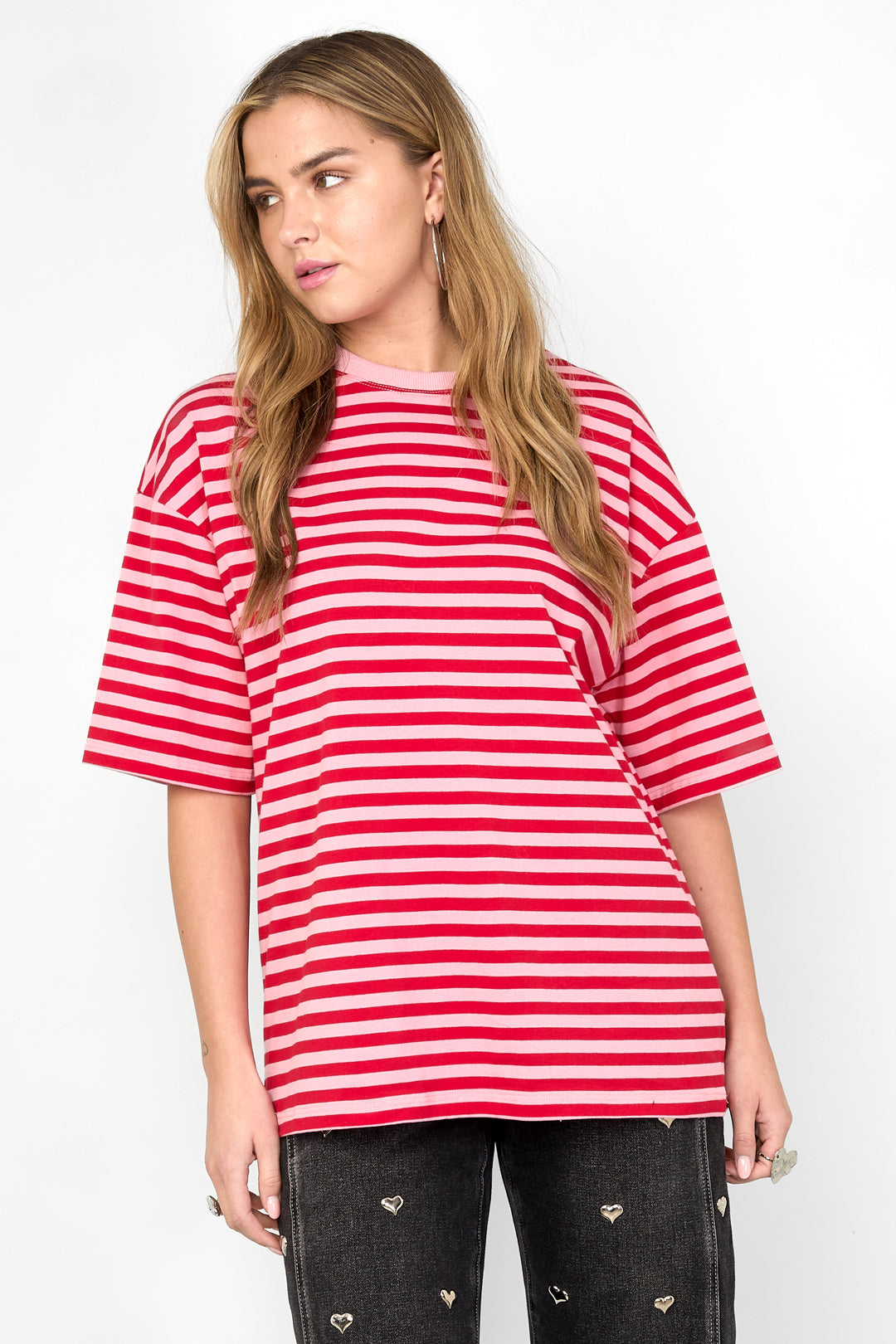 Stripe Tee in rosa-rot