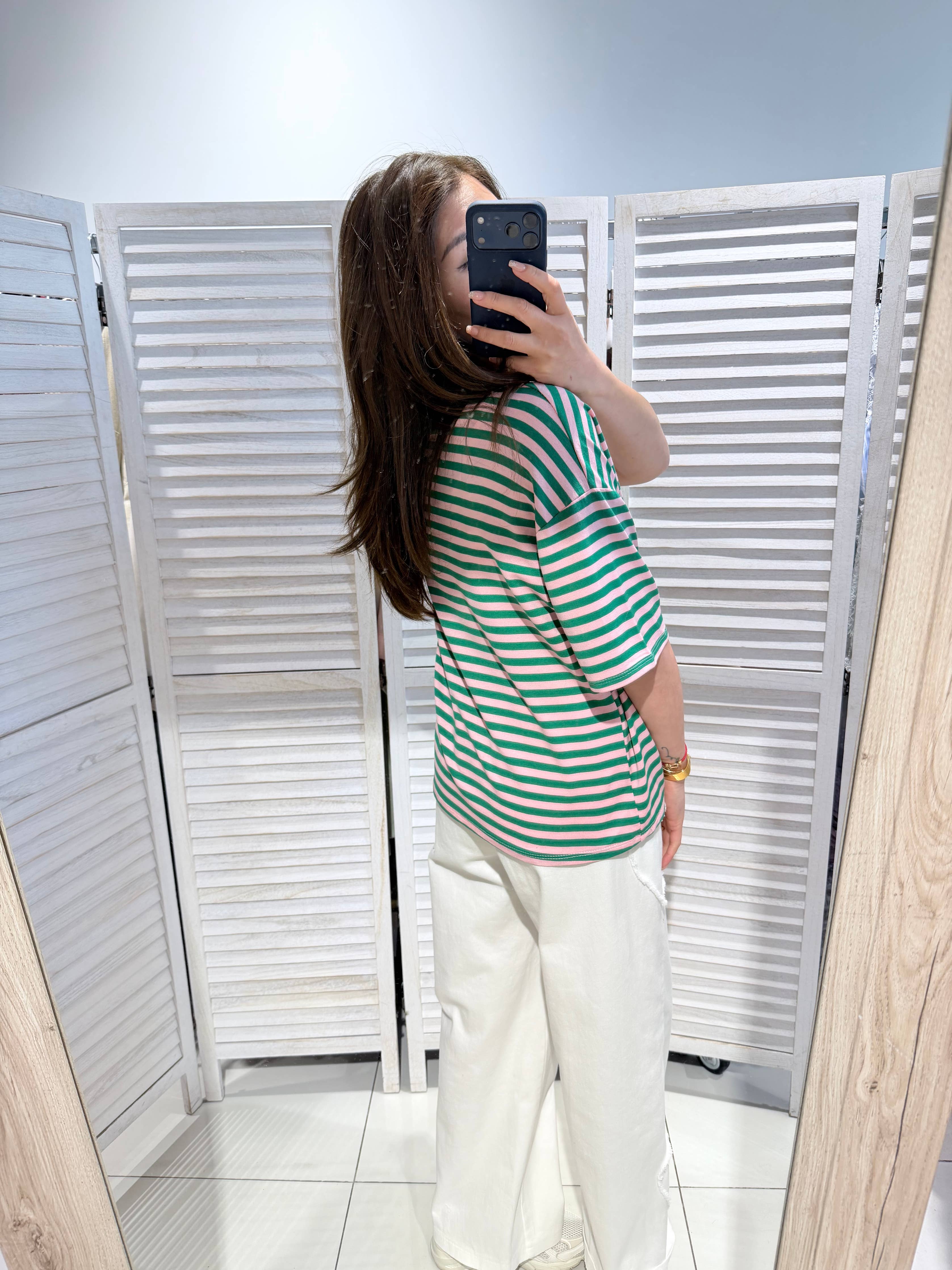 Stripe Tee in grün-rosa
