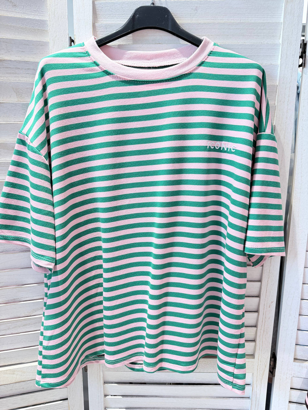 Stripe Tee in grün-hellrosa