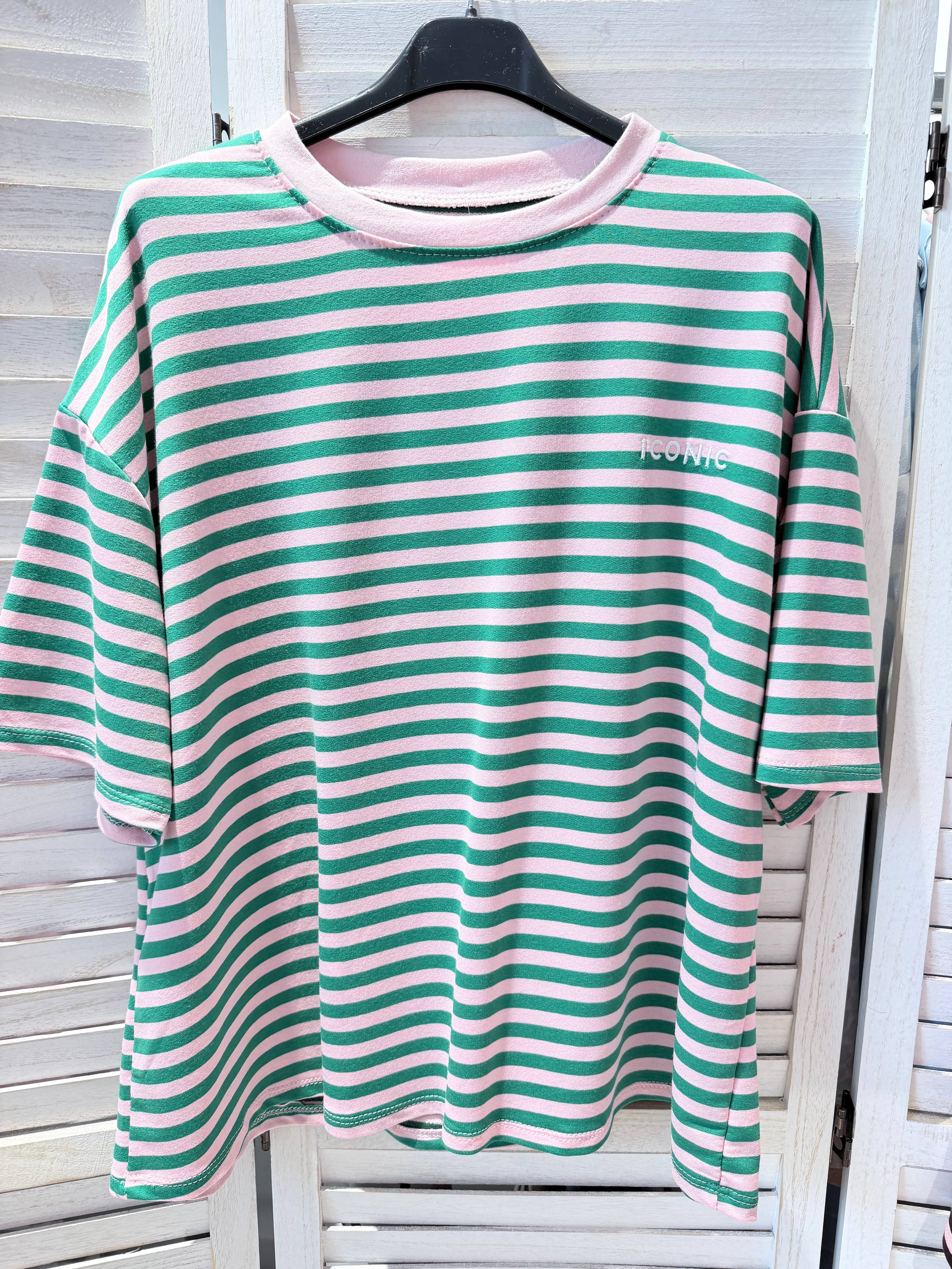 Stripe Tee in grün-hellrosa