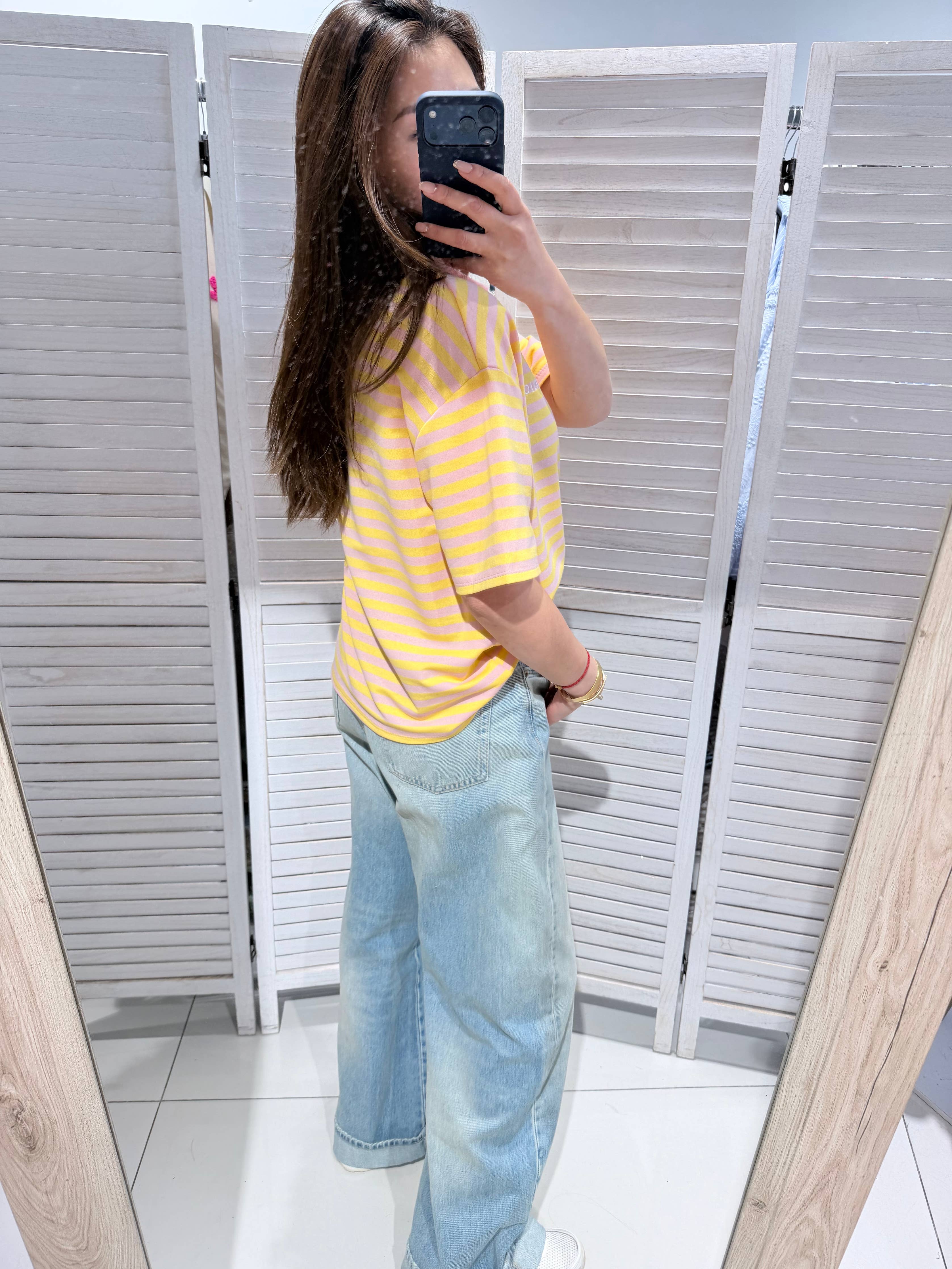 Stripe Tee in gelb-rosa