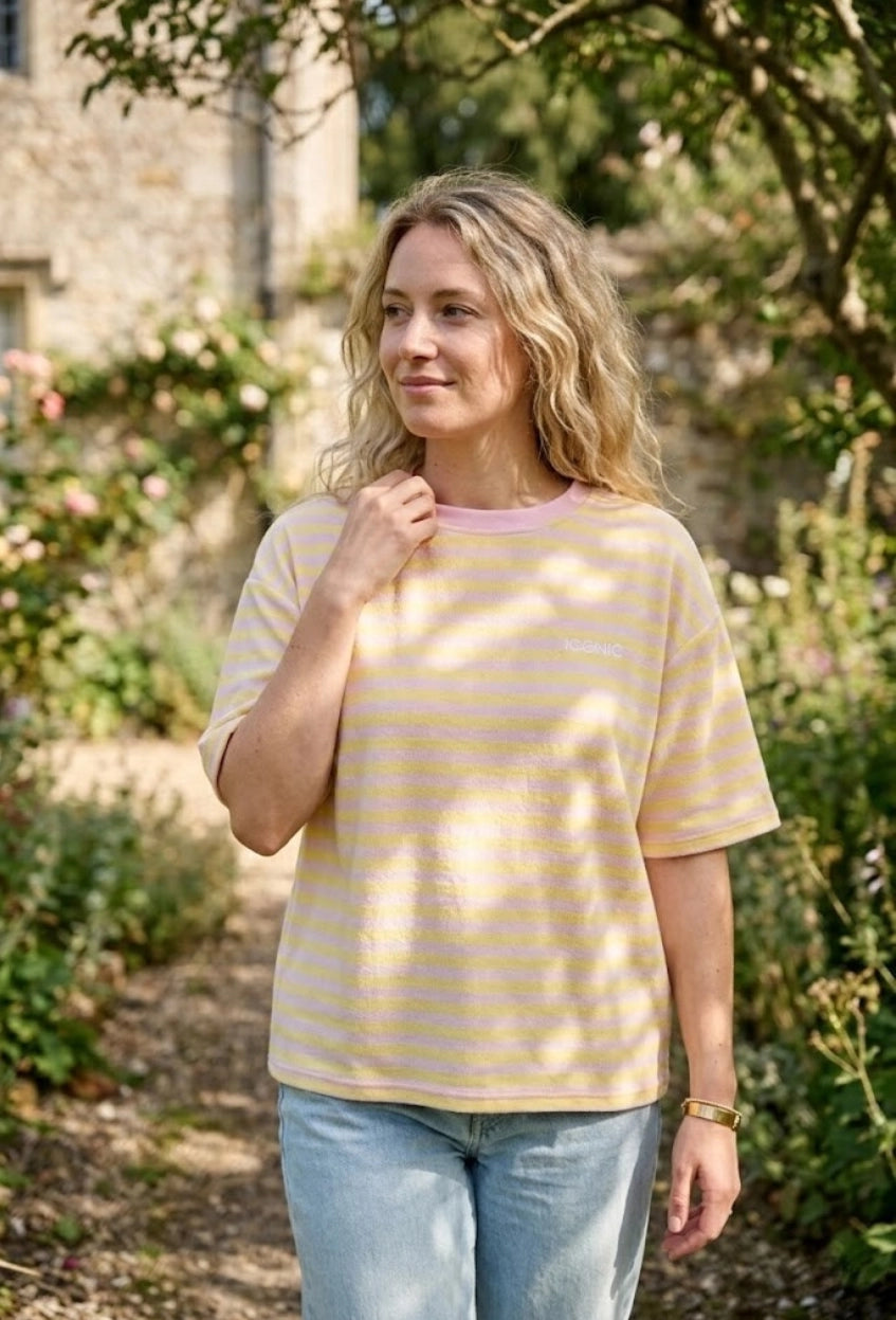Stripe Tee in gelb-rosa