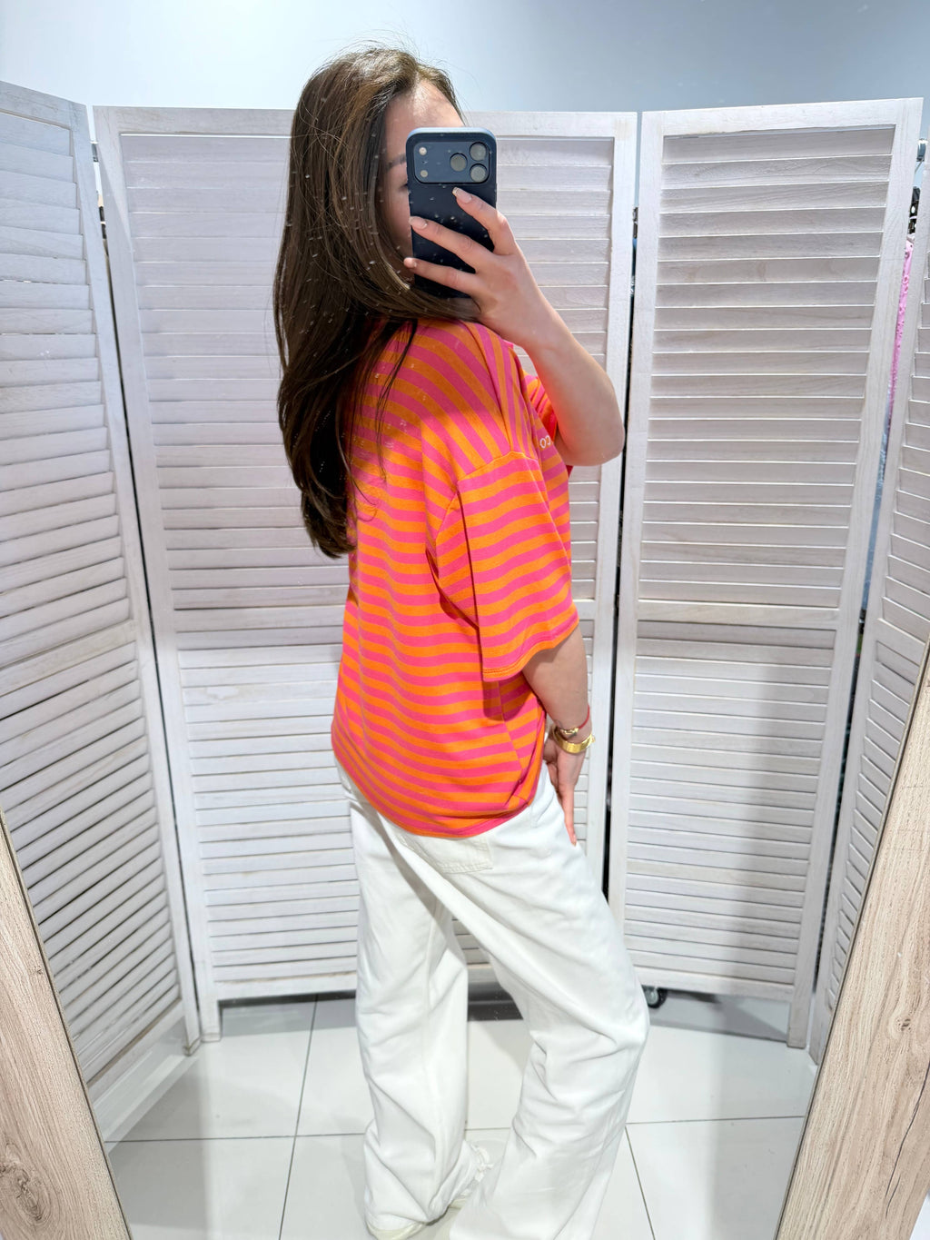 Stripe Tee in fuchsia-orange