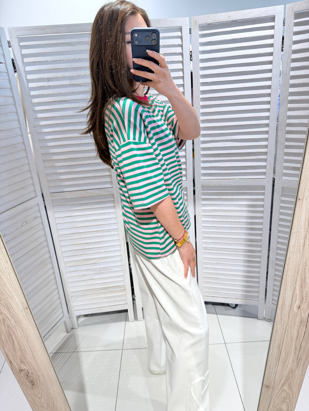 Stripe Tee in grün-rosa