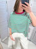 Stripe Tee in grün-rosa