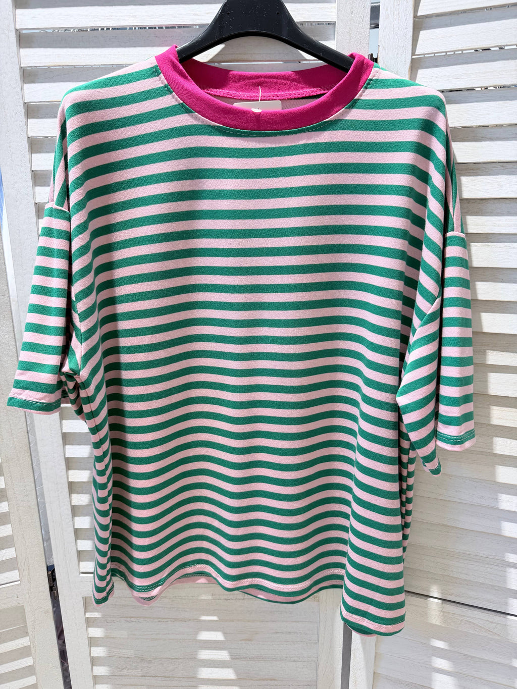 Stripe Tee in grün-rosa