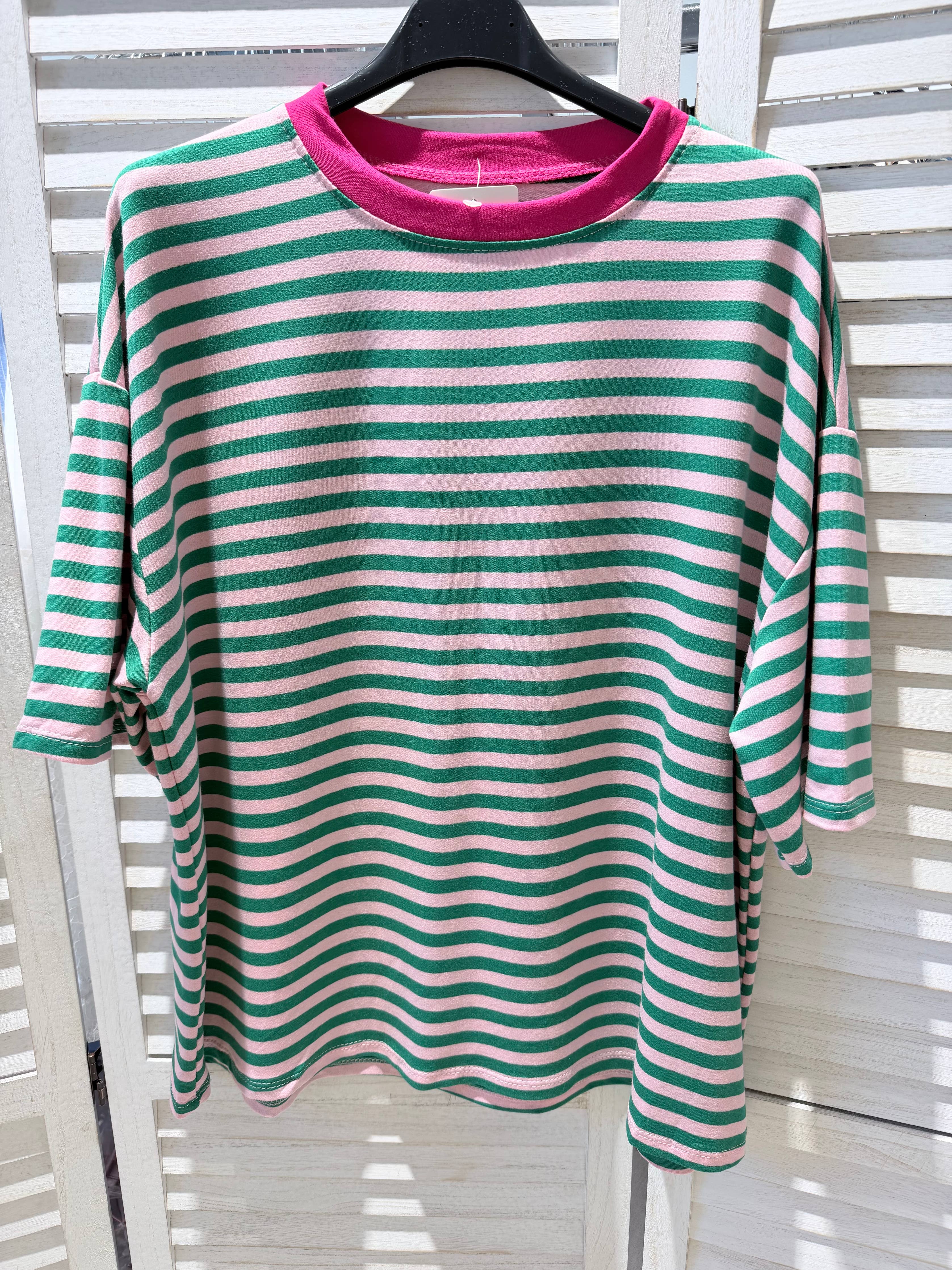 Stripe Tee in grün-rosa